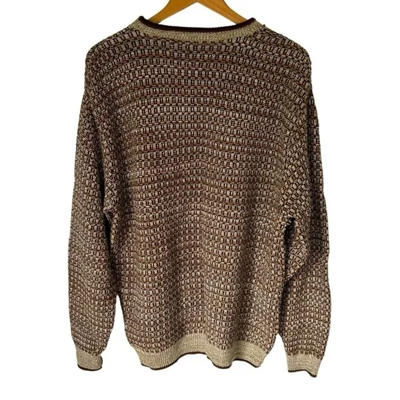 🌷 Vintage haggar Brown & Tan Woven Textured Grandpa Sweater